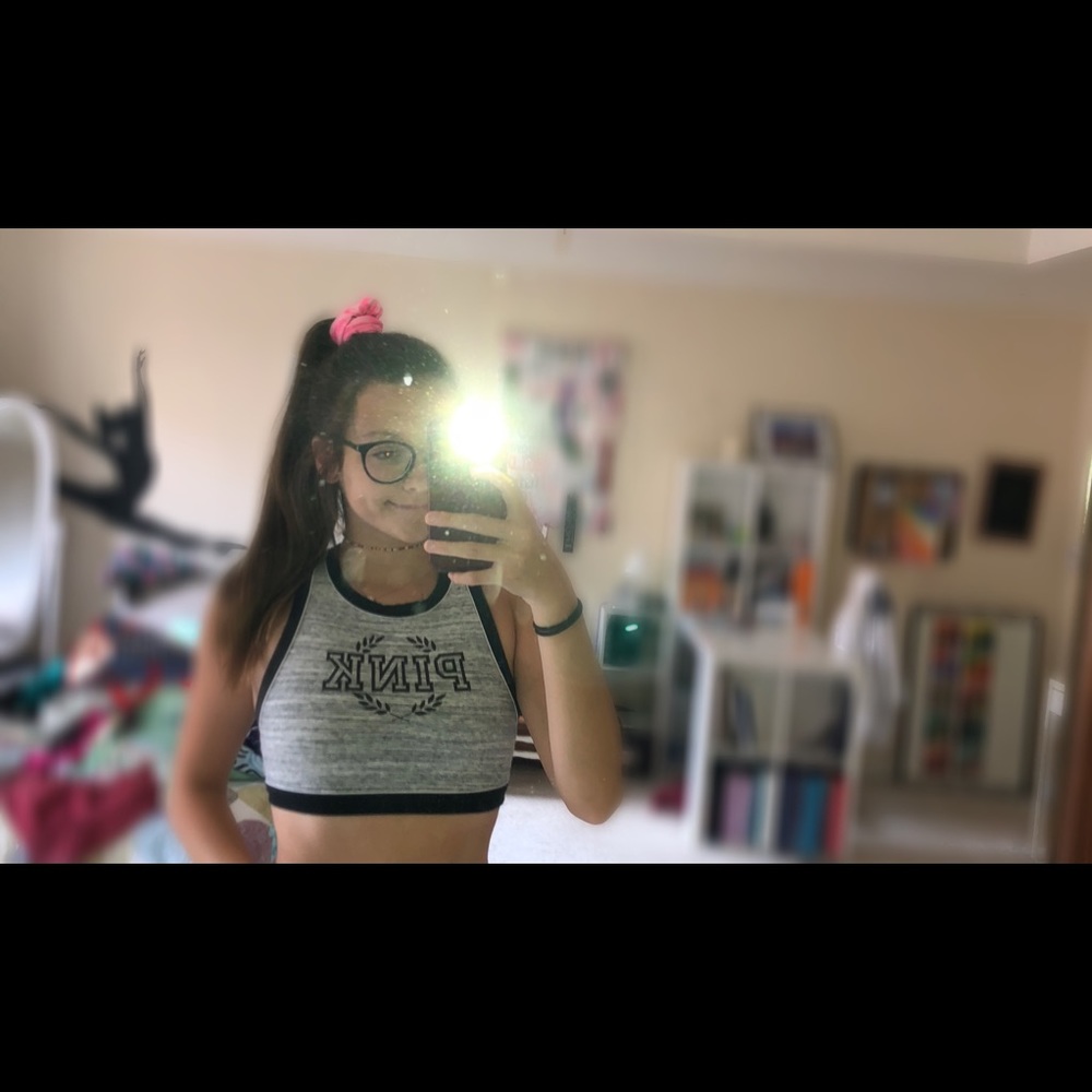 gray & black PINK sports bra/top